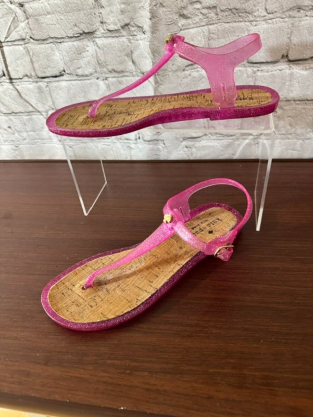 Kate Spade Pink Glitter Jelly T-Strap Thong Sandals Women's Size 7 GUC